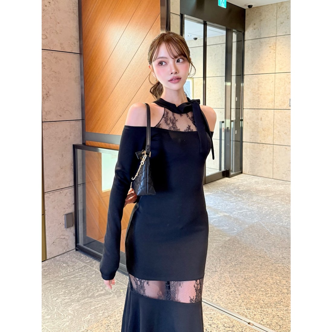 ダーリッチ Darich ポイントレースカットロングワンピース （ブラック