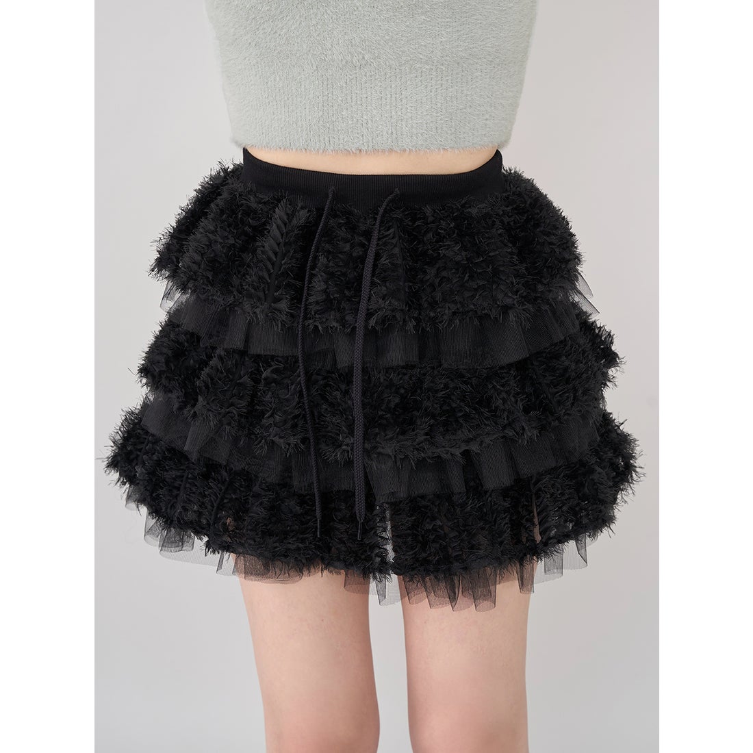 ダーリッチ Darich ミックスレースフリルミニスカート （ブラック