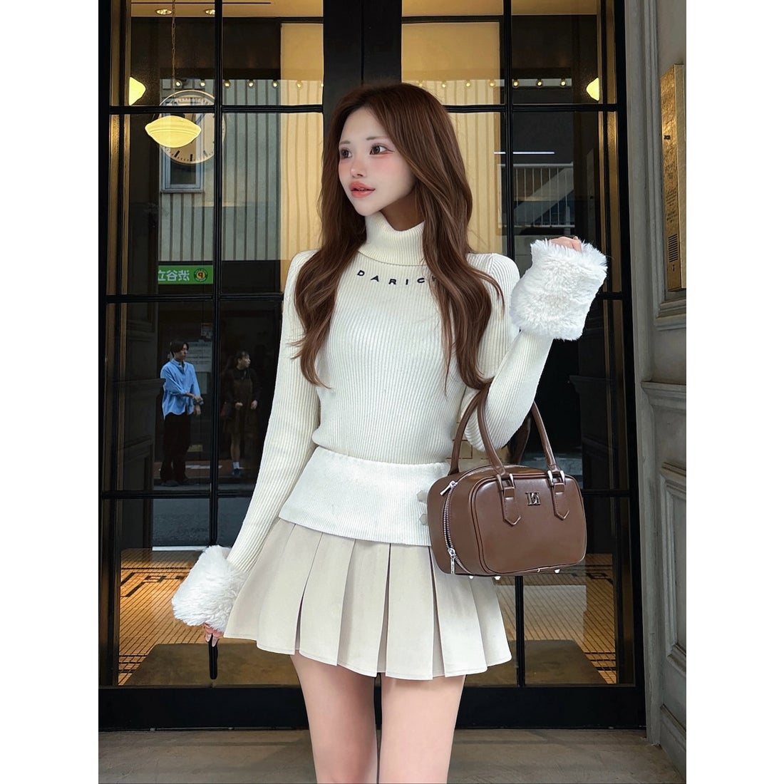 ダーリッチ Darich スムースファーリブニットトップス （ベージュ