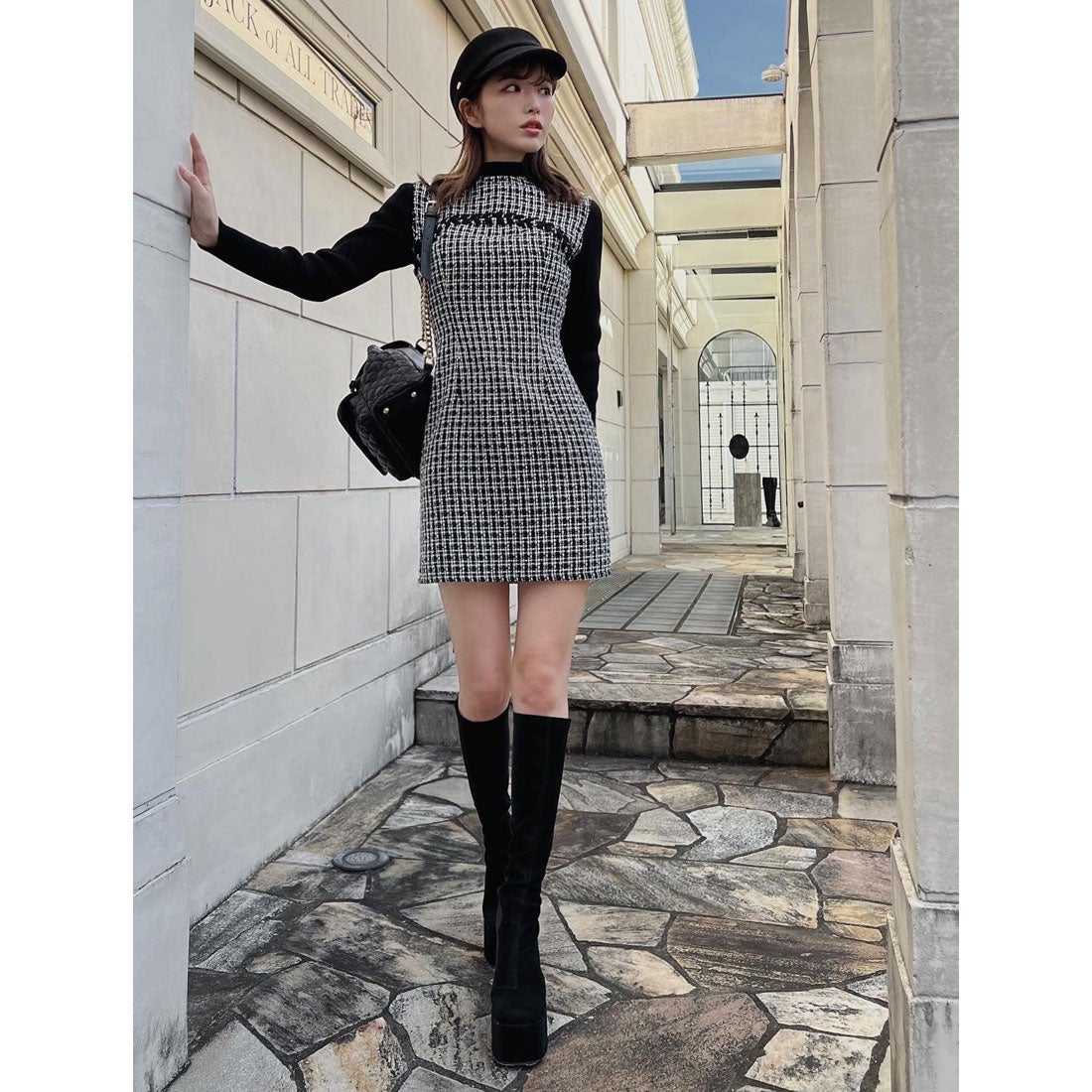 ダーリッチ Darich ニットドッキングツイードミニワンピース