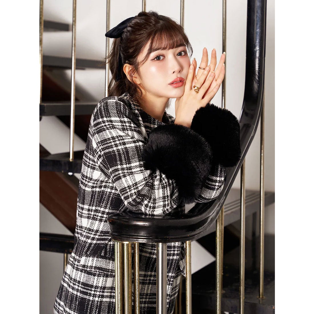 ダーリッチ Darich タックデザインチェックコート （ブラック