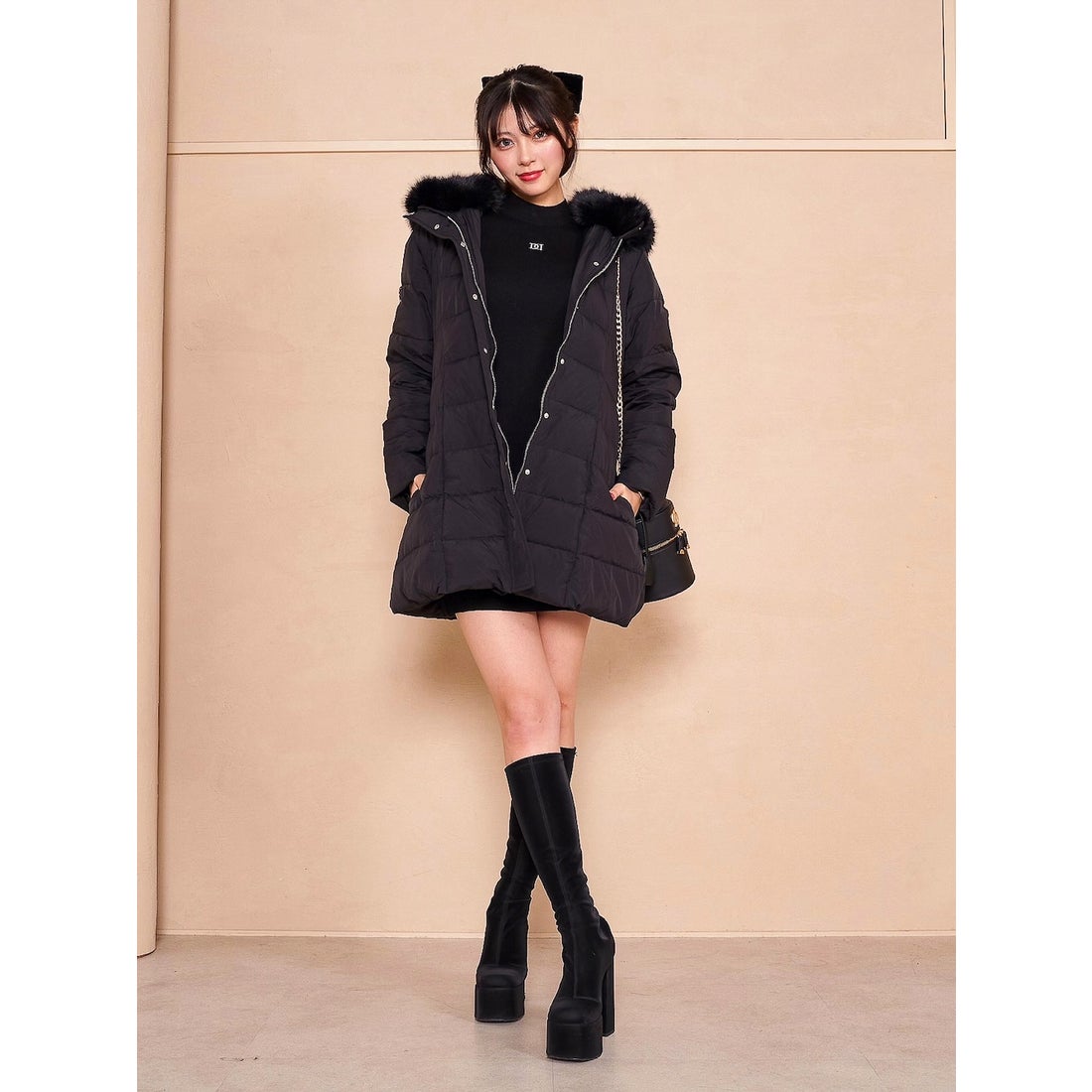 ダーリッチ Darich レディミディダウンコート （ブラック） -靴