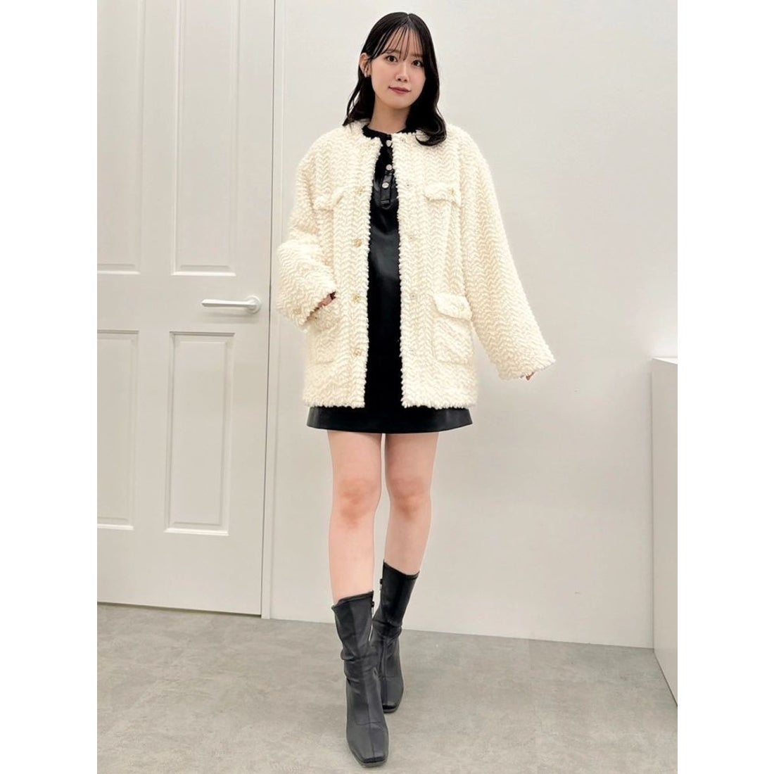 ダズリン dazzlin ボアフレンチブルゾン （オフホワイト） -靴