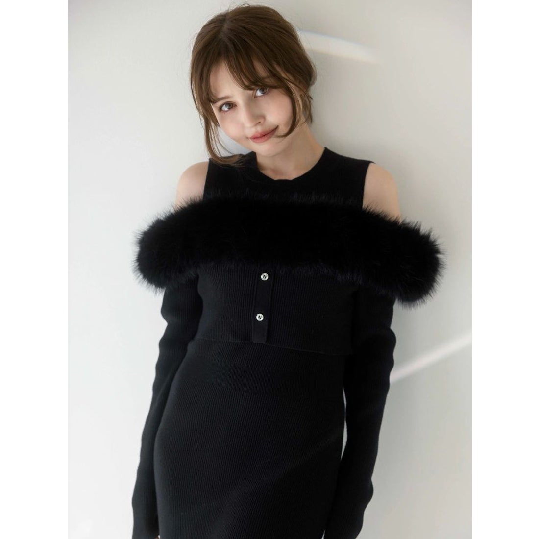 ダズリン dazzlin オフショルファードッキングニットワンピース