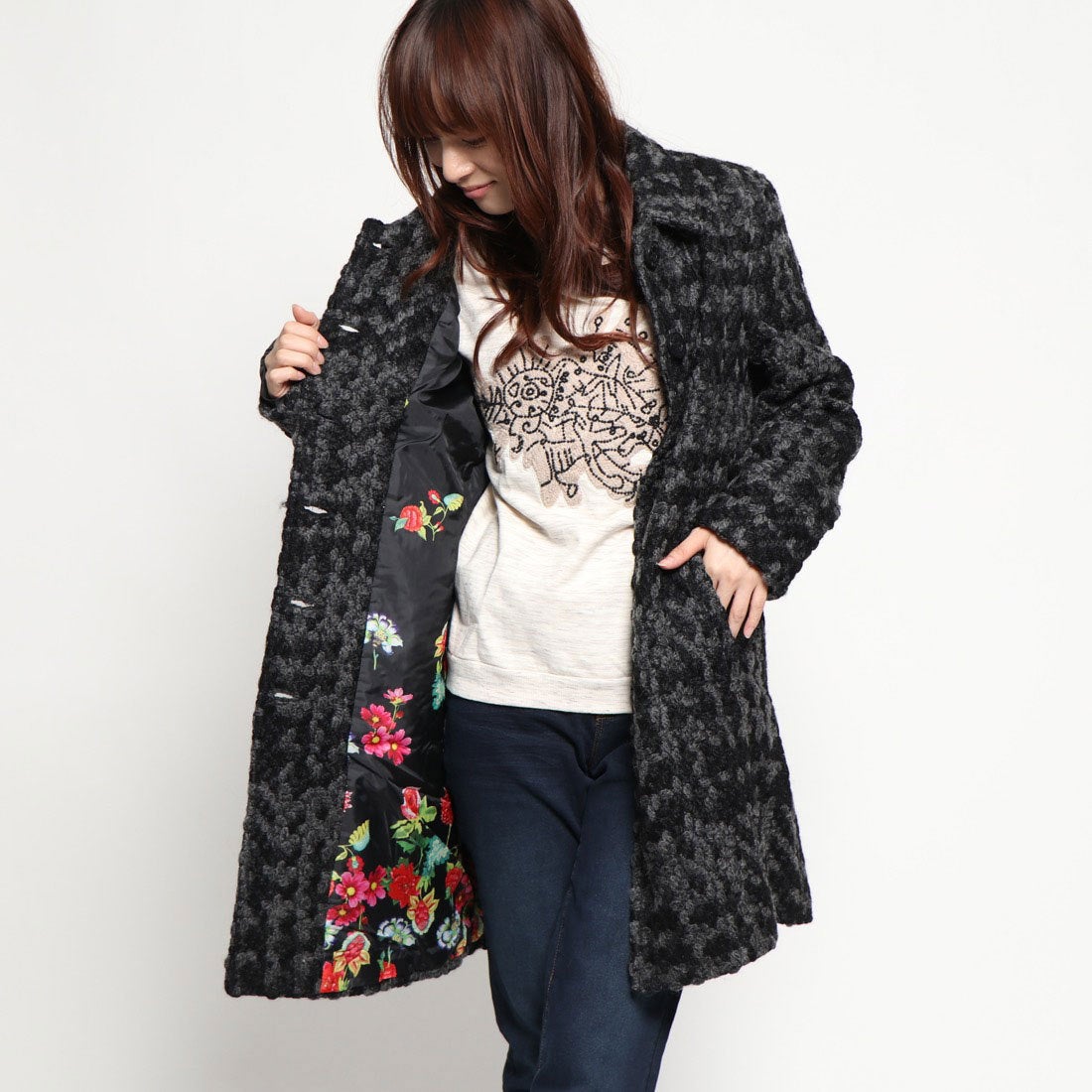 デシグアル Desigual WOMAN WOVEN OVERCOAT （Grey/Black