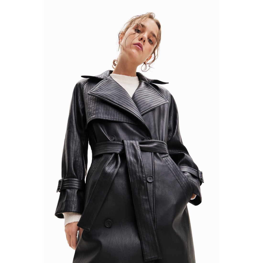 希少】オールレザートレンチコート 牛革 Lサイズ ロング丈 ベルト