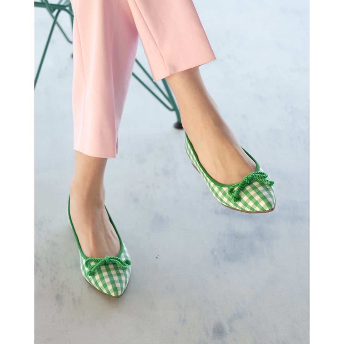 フラット バレエシューズ （グリーン チェック柄） -Emma Francis