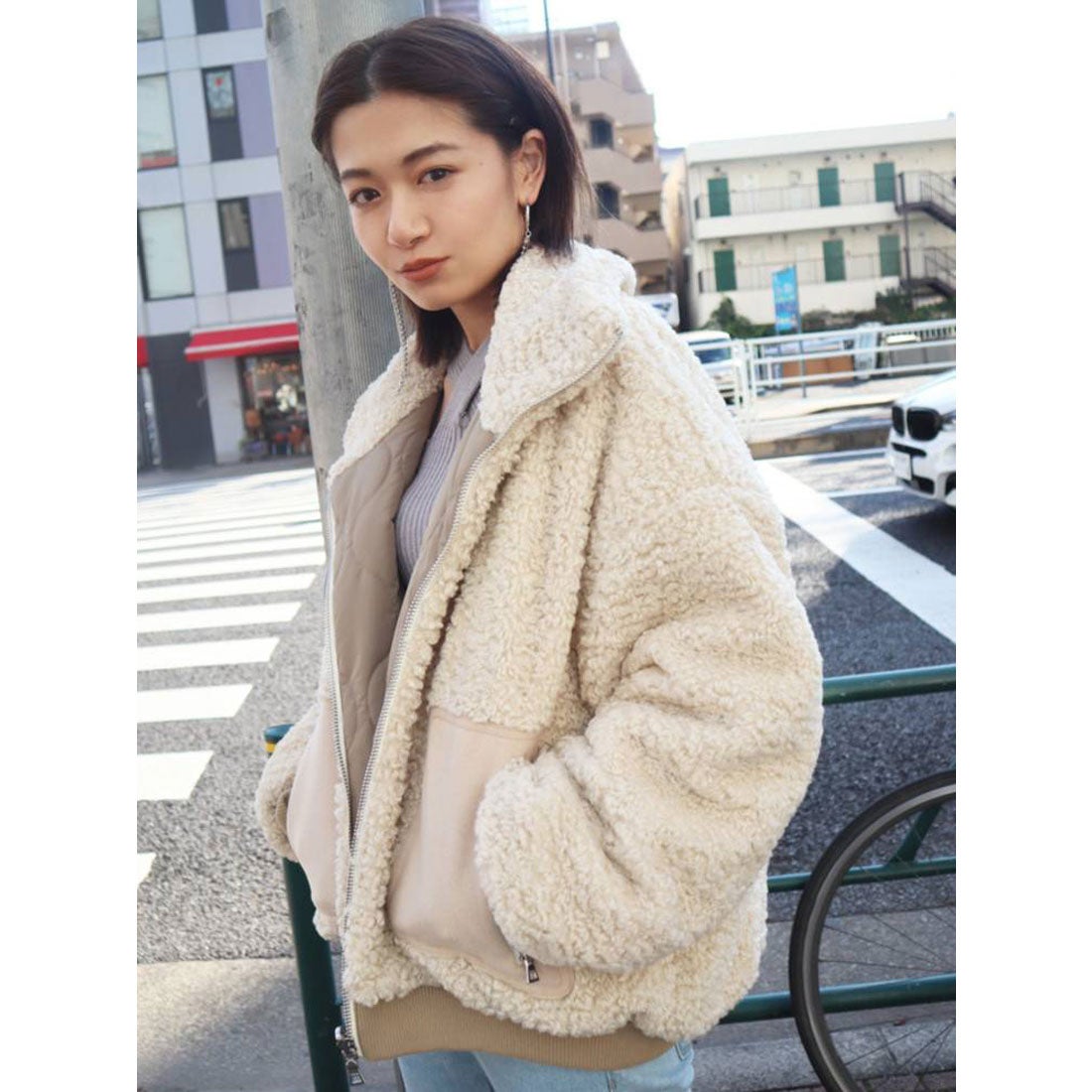 EMODA リバーシブルボアブルゾン（ベージュ） -ファッション通販