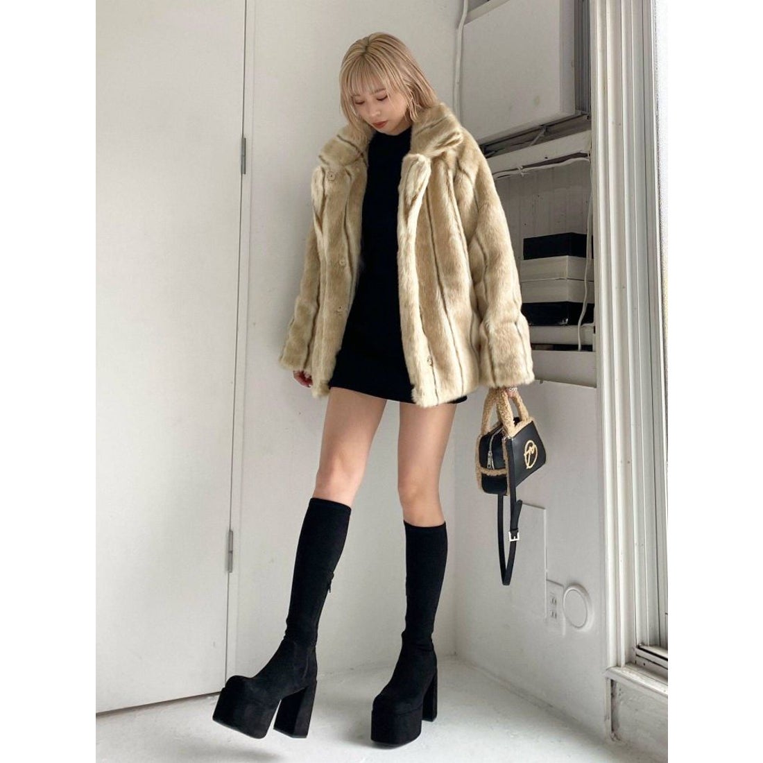 EMODA ミディフェイクファーコート（グレー） -靴＆ファッション通販