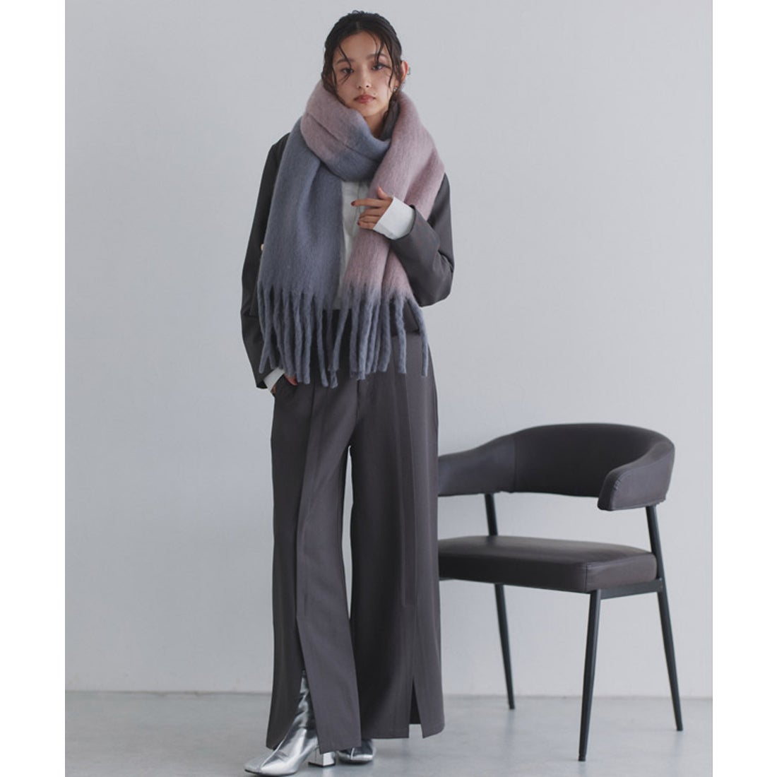 クラム ECLAM バイカラーメランジマフラー （ピンク×グレー