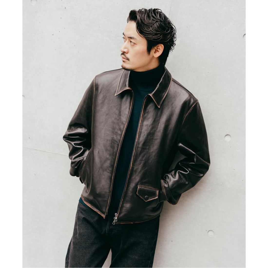 エディフィス EDIFICE ラムレザー フレンチアンティーク ライダース