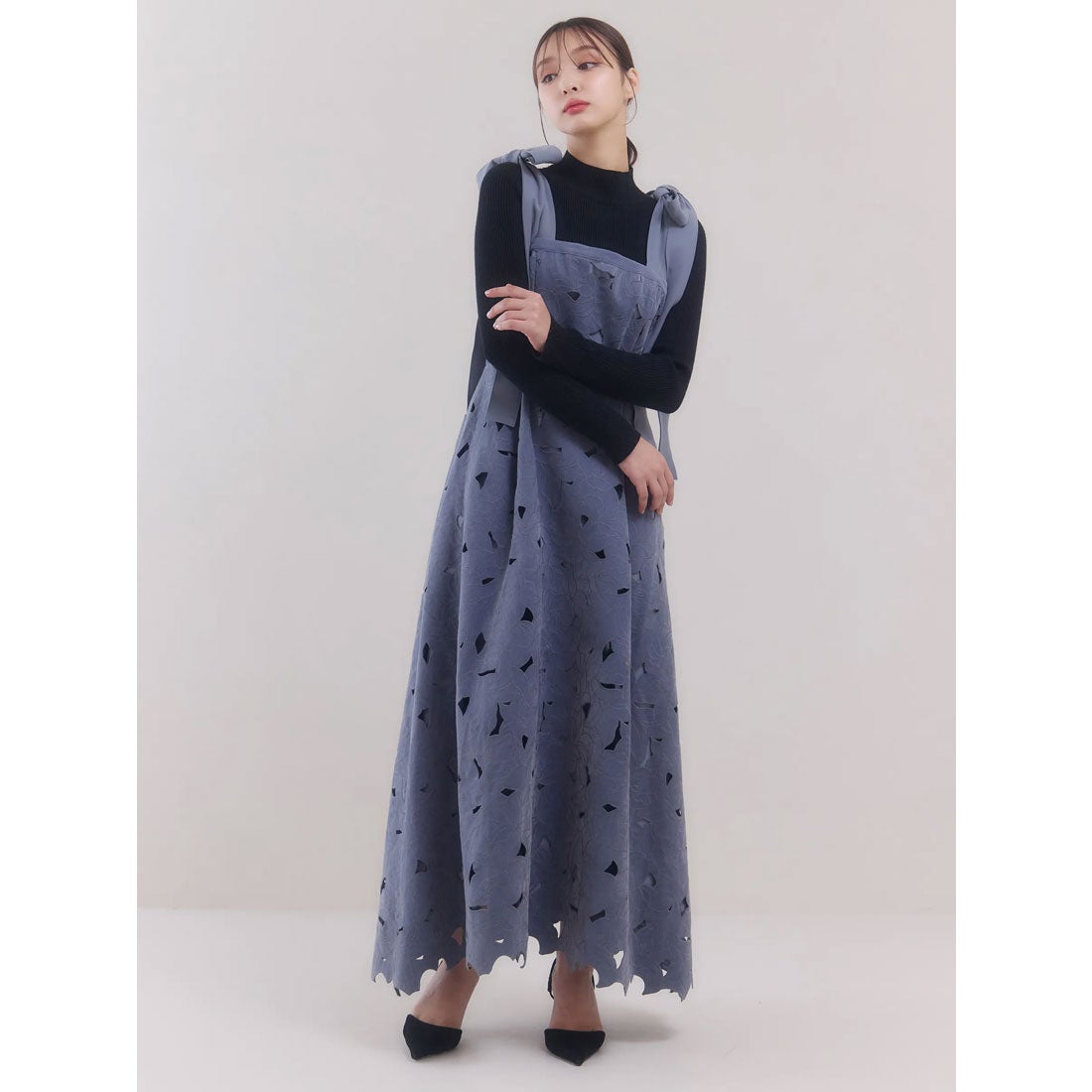 eimy 刺繍パーティードレス ベロアドレスワンピベロアカットワーク