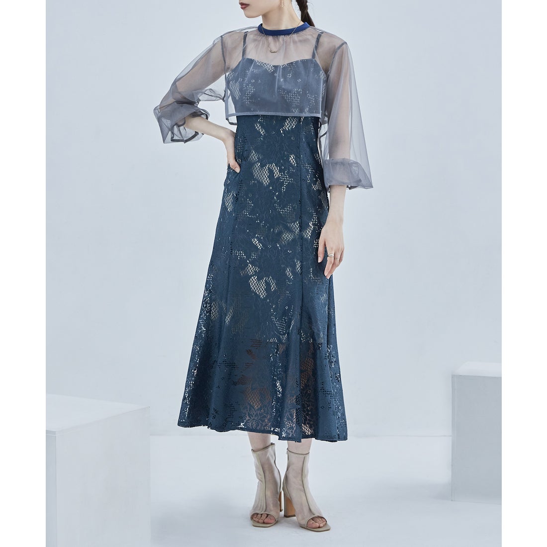 エトル etoll. 3wayシフォンボレロ&レースキャミドレス （アビス） -靴