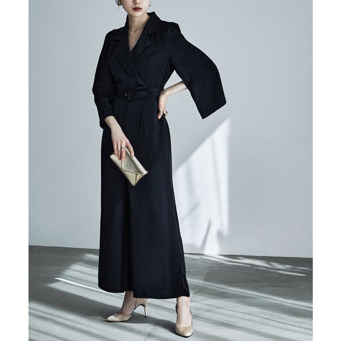 エトル etoll. スリットスリーブオールインワンパンツドレス