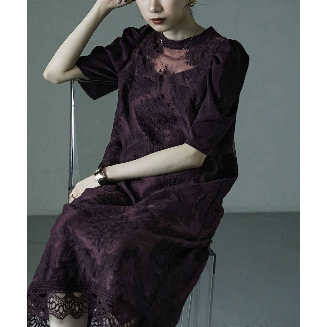 エトル etoll. ヴィンテージレースドレス 結婚式 （スモークパープル