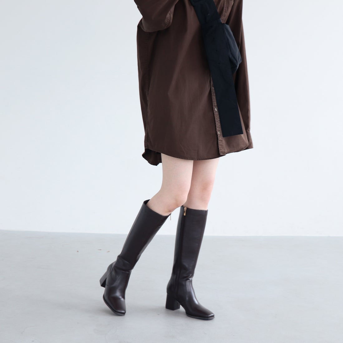 EVOL/イーボル】 スクエア6.5cmヒールロングブーツ IV5200 （ブラウン