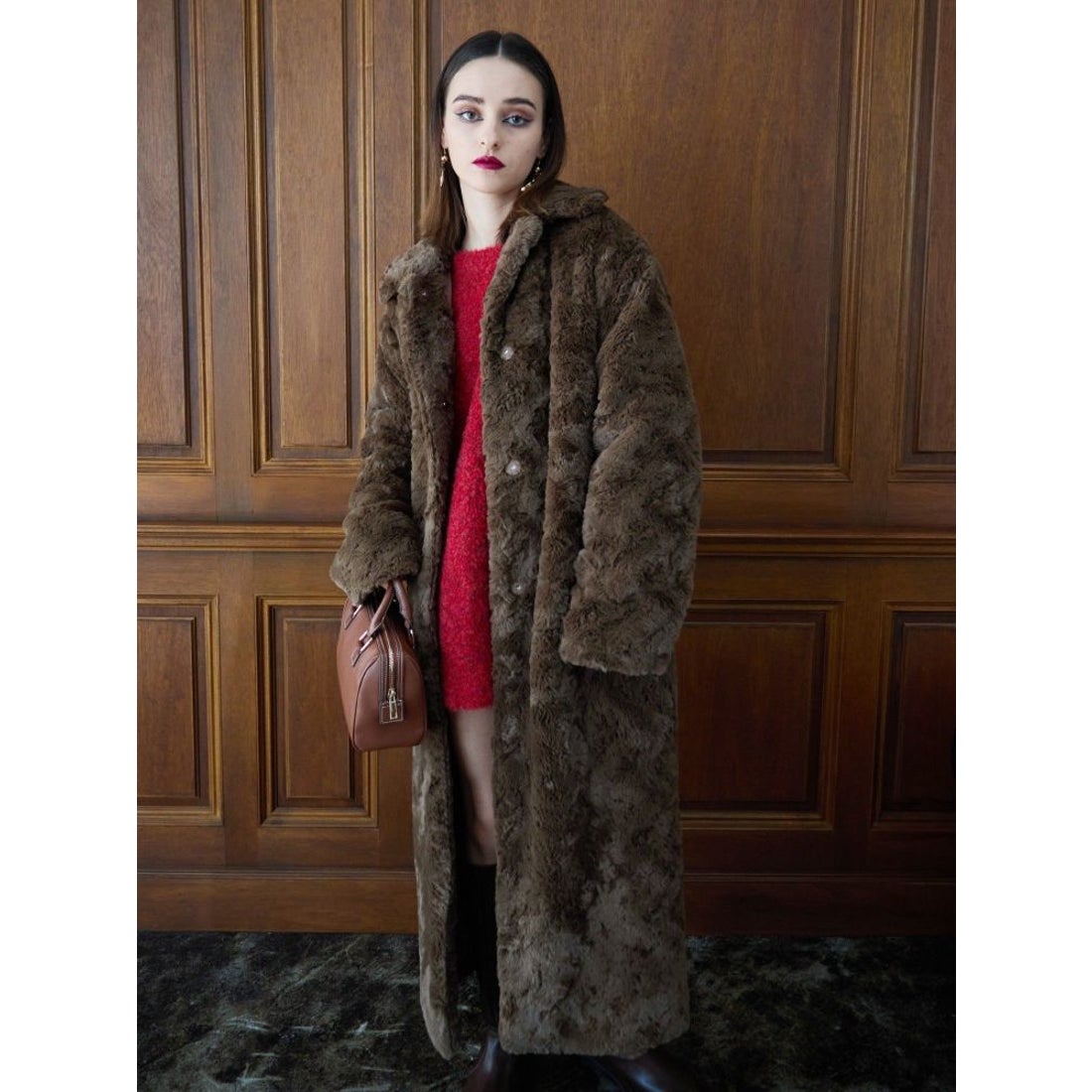 EVRIS ロングフェイクファーコート（ブラウン） -靴＆ファッション通販