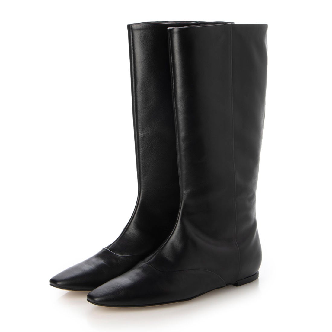 スクエアトゥロングブーツ（黒カーフ）DIANA F by WELLFIT