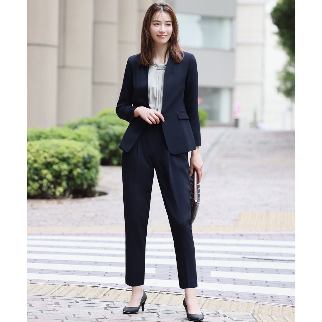 フロリア Flolia カラーレスジャケット テーパードパンツ セットアップ