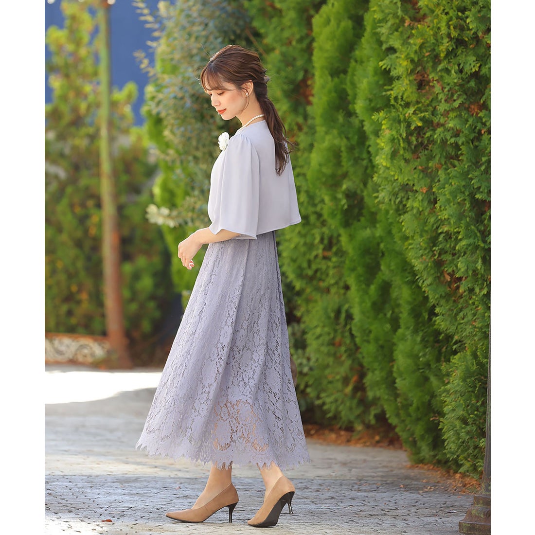 フロリア Flolia シフォンボレロジャケット 総レースイレヘムロング