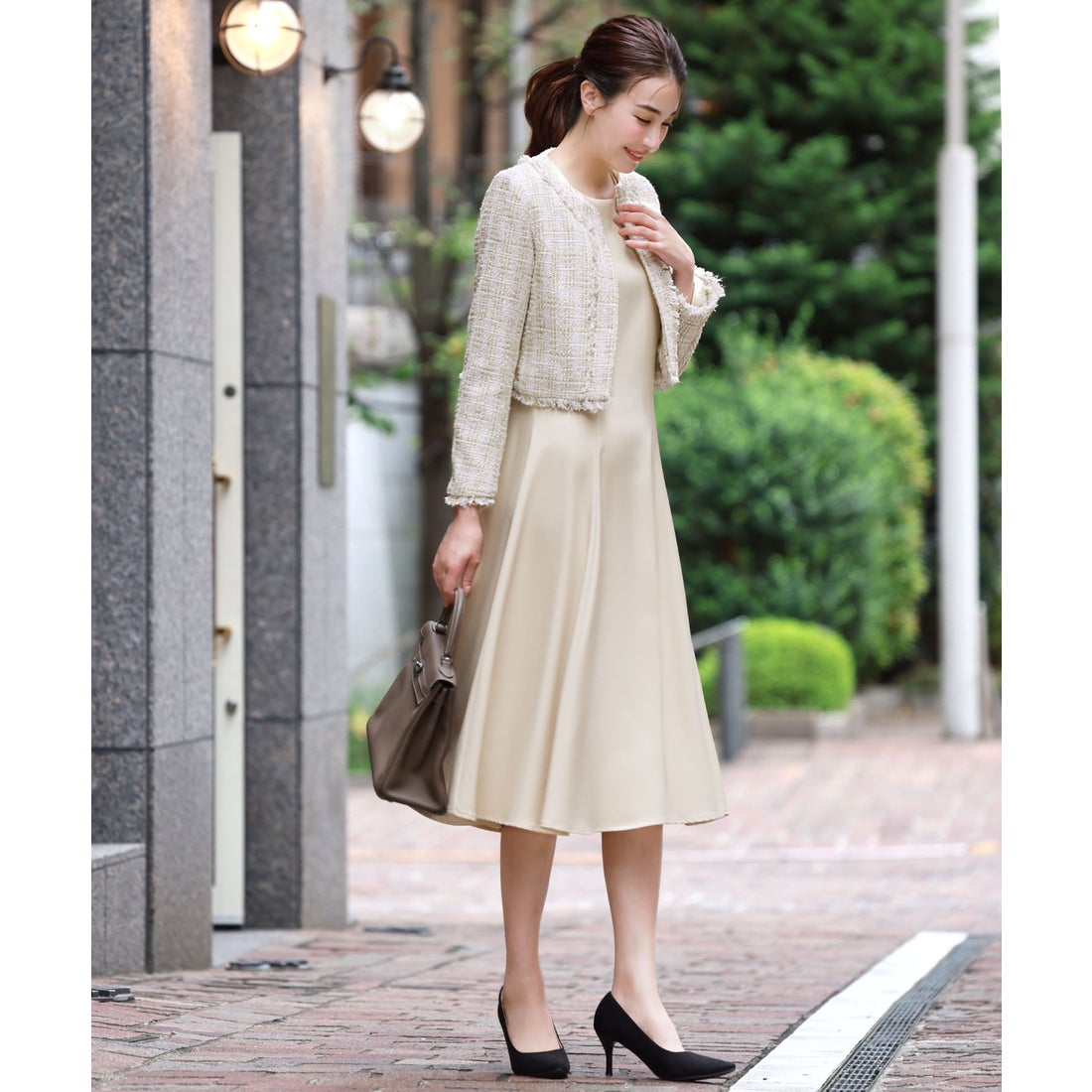 フロリア Flolia ツイードノーカラージャケット フレアワンピース