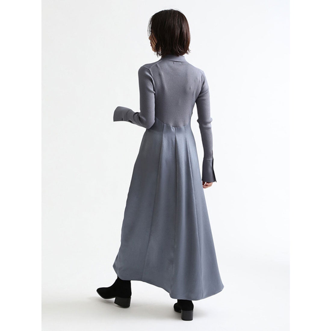 フレイ アイディー FRAY I.D ポロカラーニットコンビワンピ （グレー