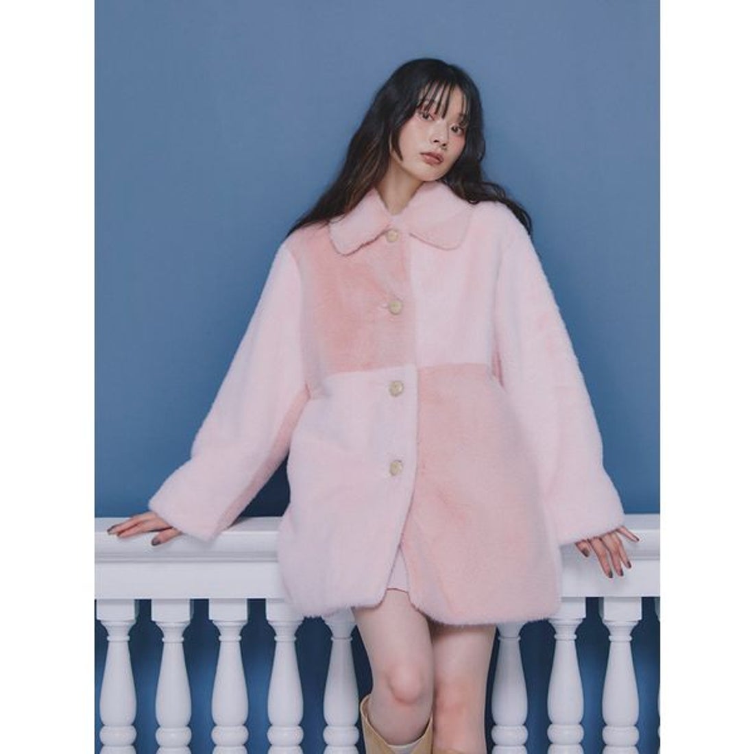 ファーファー FURFUR パッチワークエコファーミドルコート （GRY