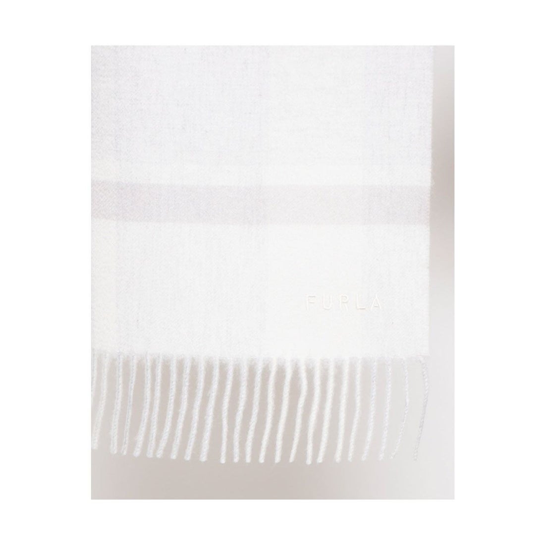 FURLA カシミヤ紡毛厚手マフラー 30×180cm ラメチェック ロゴ （オフ