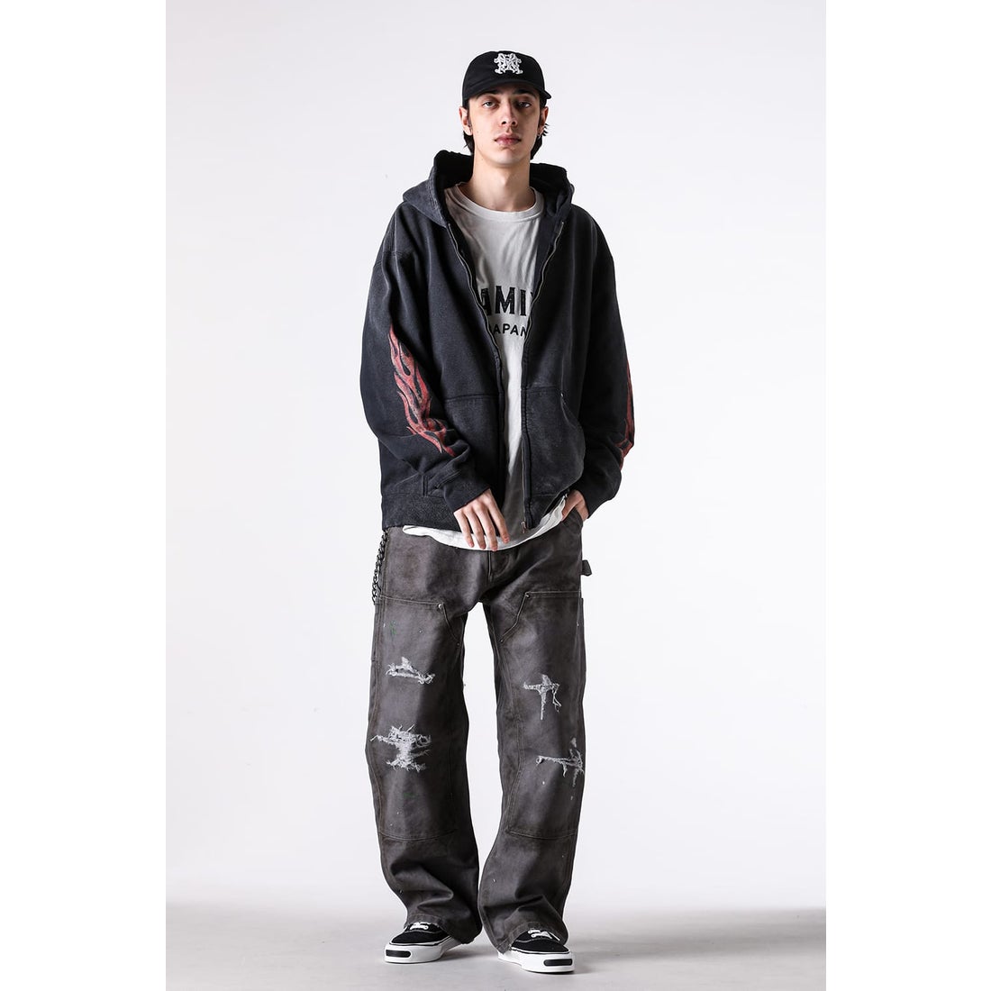 カミヤ KAMIYA “CRAYON FLAME KMY” Zip Hoodie （BLACK） -FASCINATE