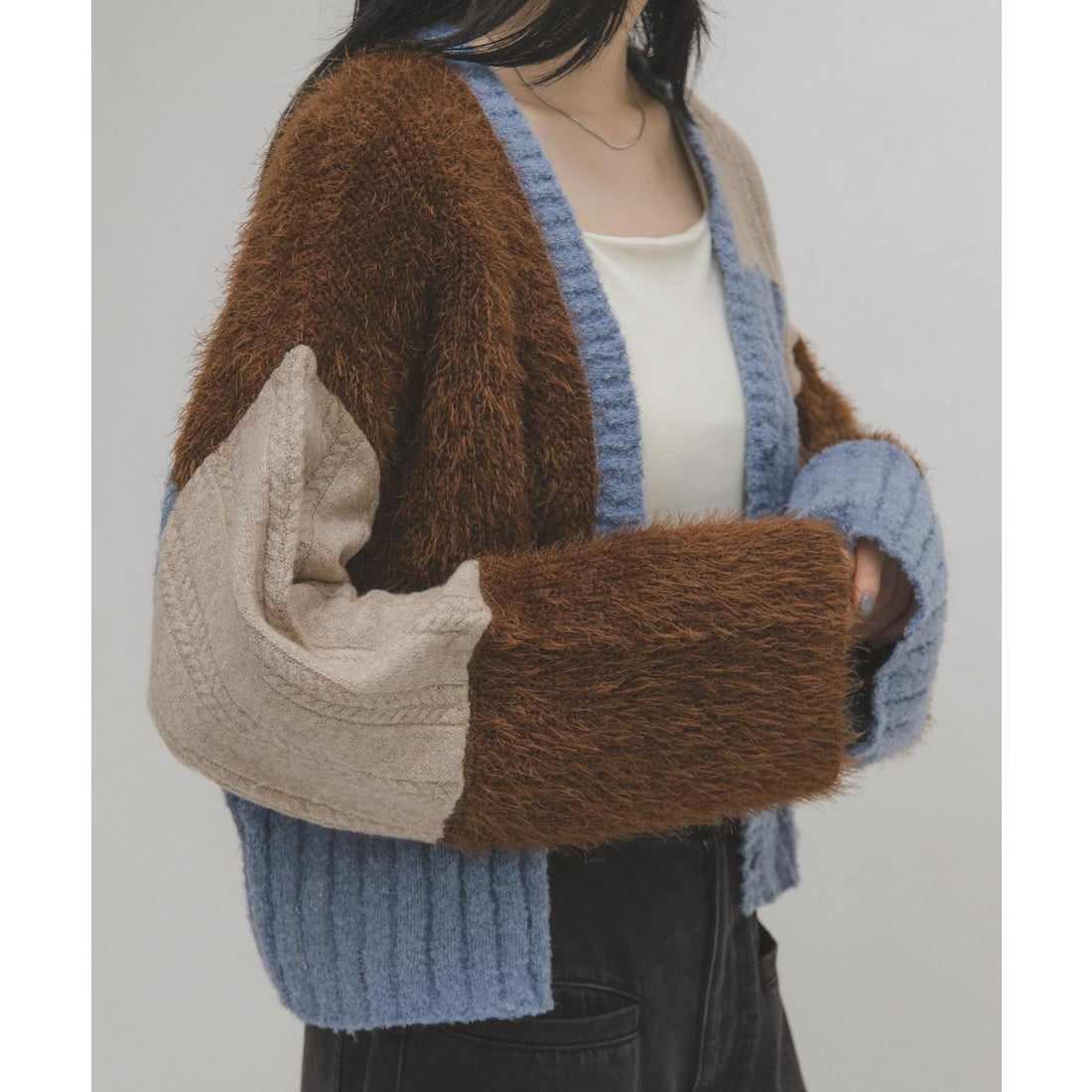 ケービーエフ KBF パッチワークニットカーディガン （レッド系その他