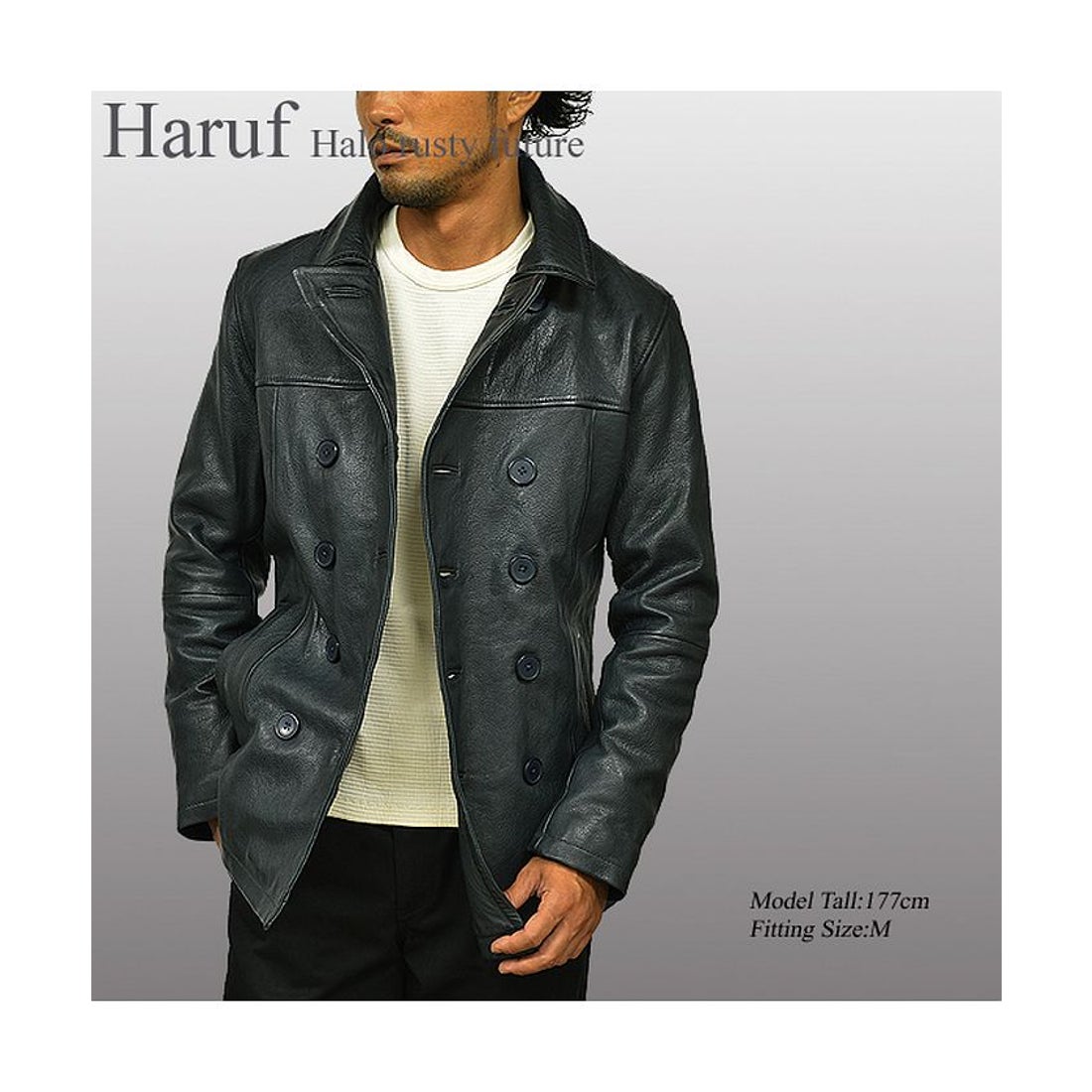 ハルフ Haruf ピーコート レザーコート メンズ 本革 革ジャン レザー