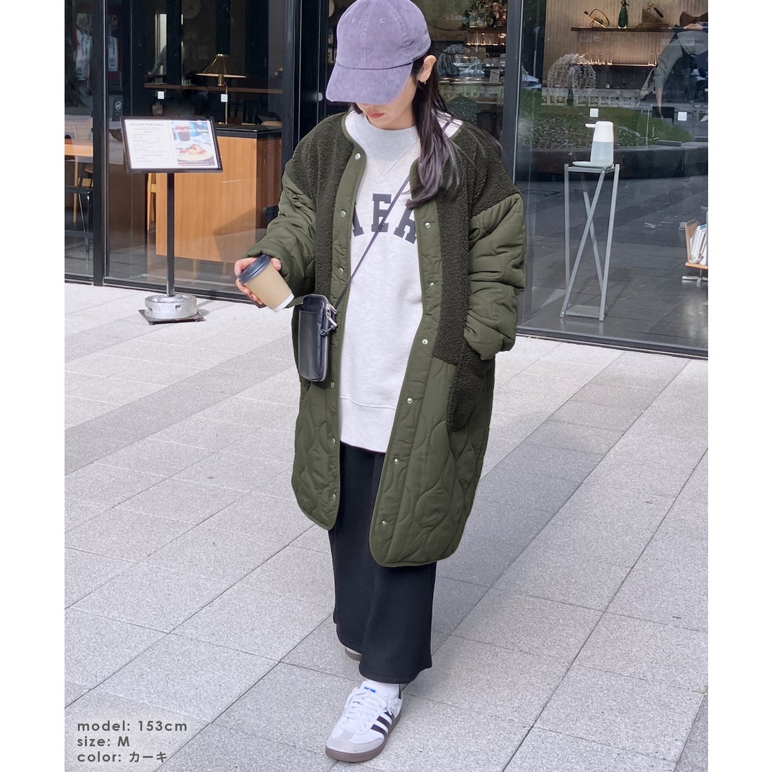 レカ reca ノーカラーボア×ひょうたんキルトコート(y9961) （カーキ