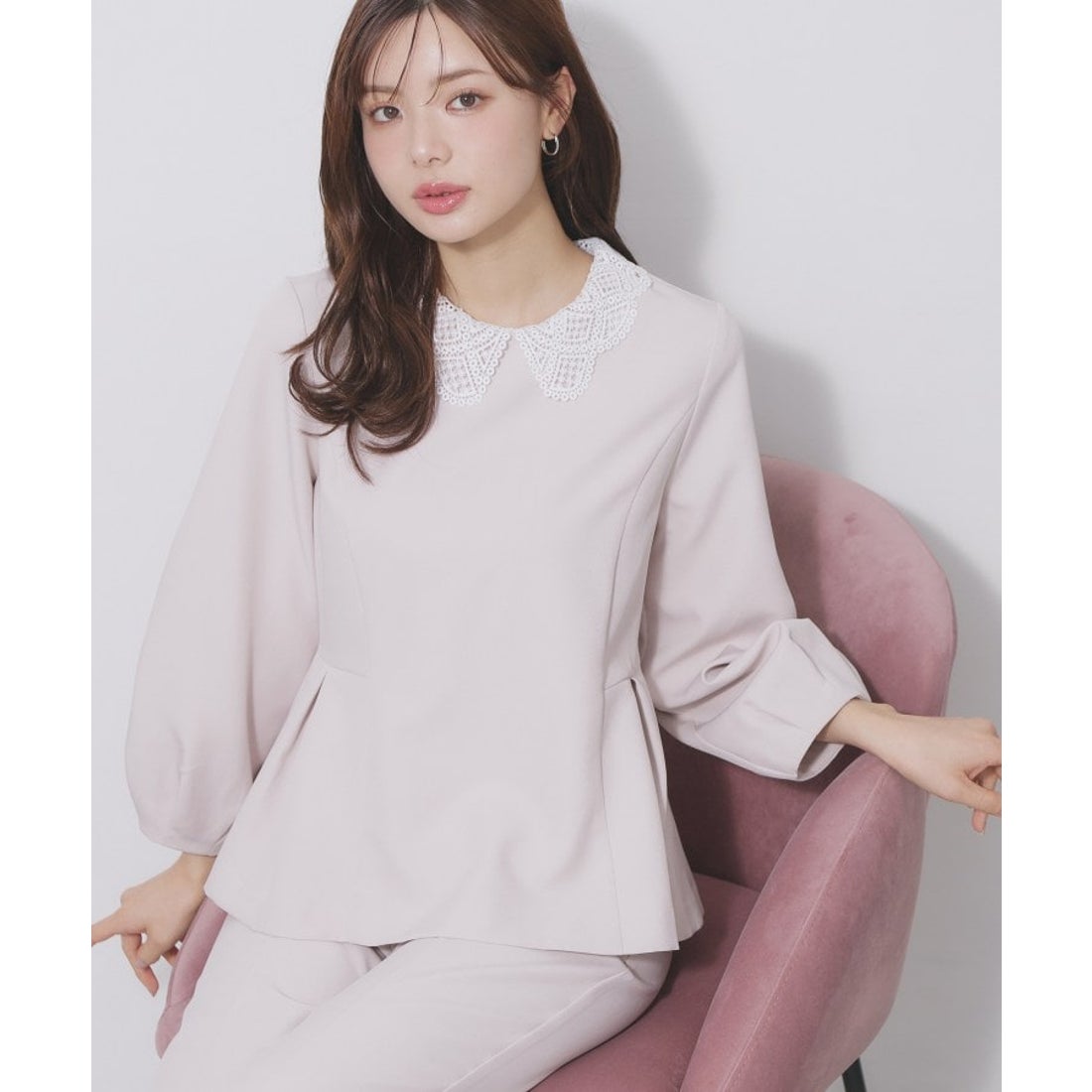 インデックス index ダブルクロスレース衿ペプラムブラウス【洗濯機OK