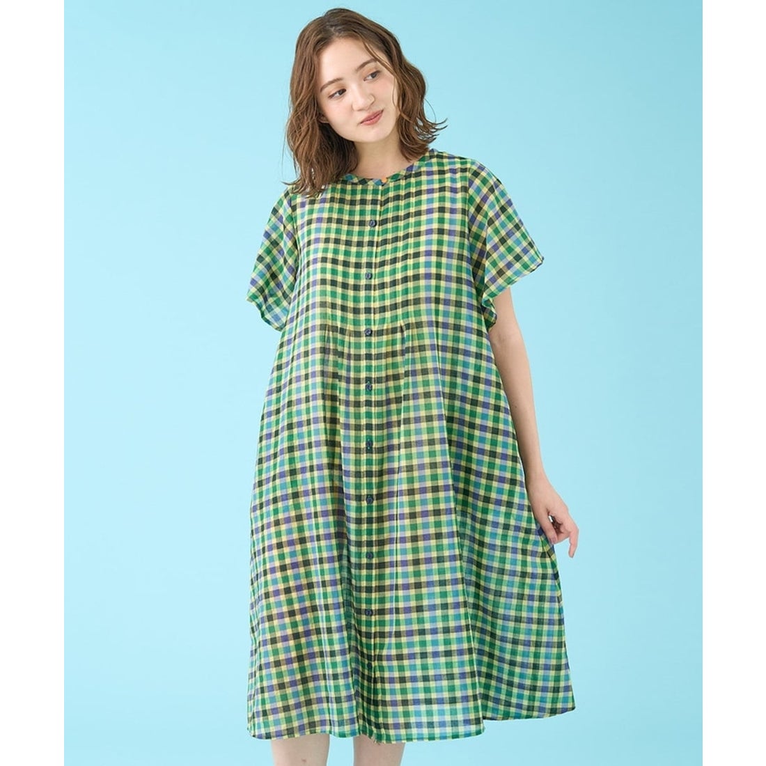 ホコモモラ Jocomomola Rocio シアーチェックシャツワンピース