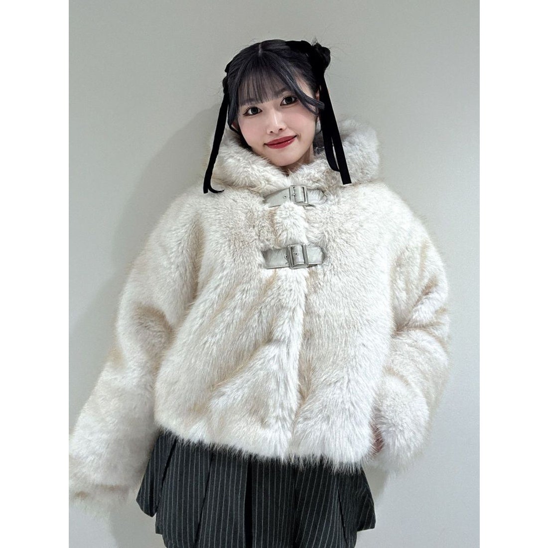 ジュエティ jouetie ベルトフードファージャケット （アイボリー） -靴