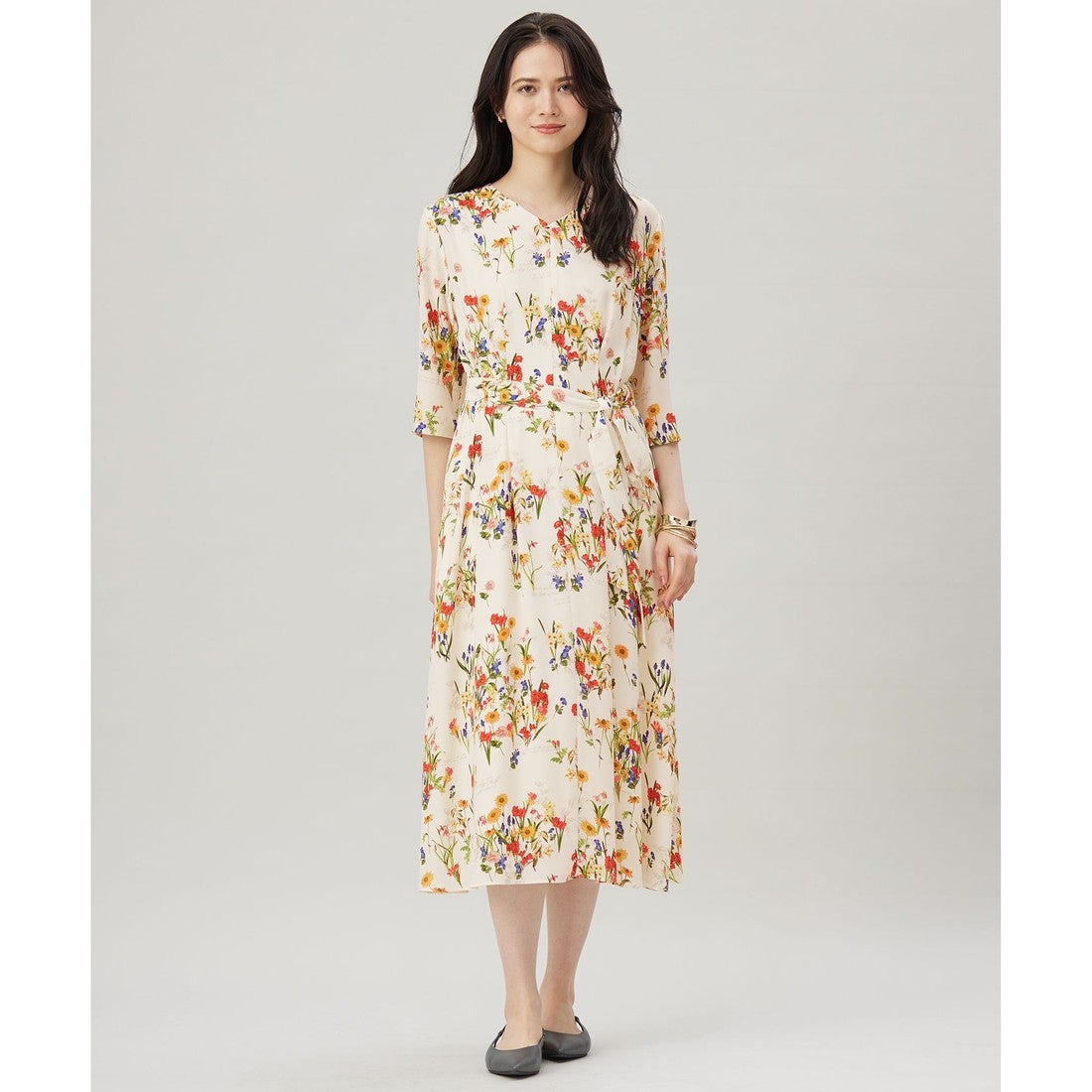 自由区 【カタログ掲載・洗える】フラワーガーデンプリント ワンピース