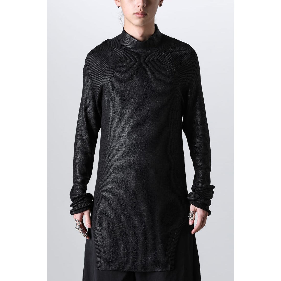ユリウス JULIUS Coated Knit Shied Top （Black） - ファッション通販