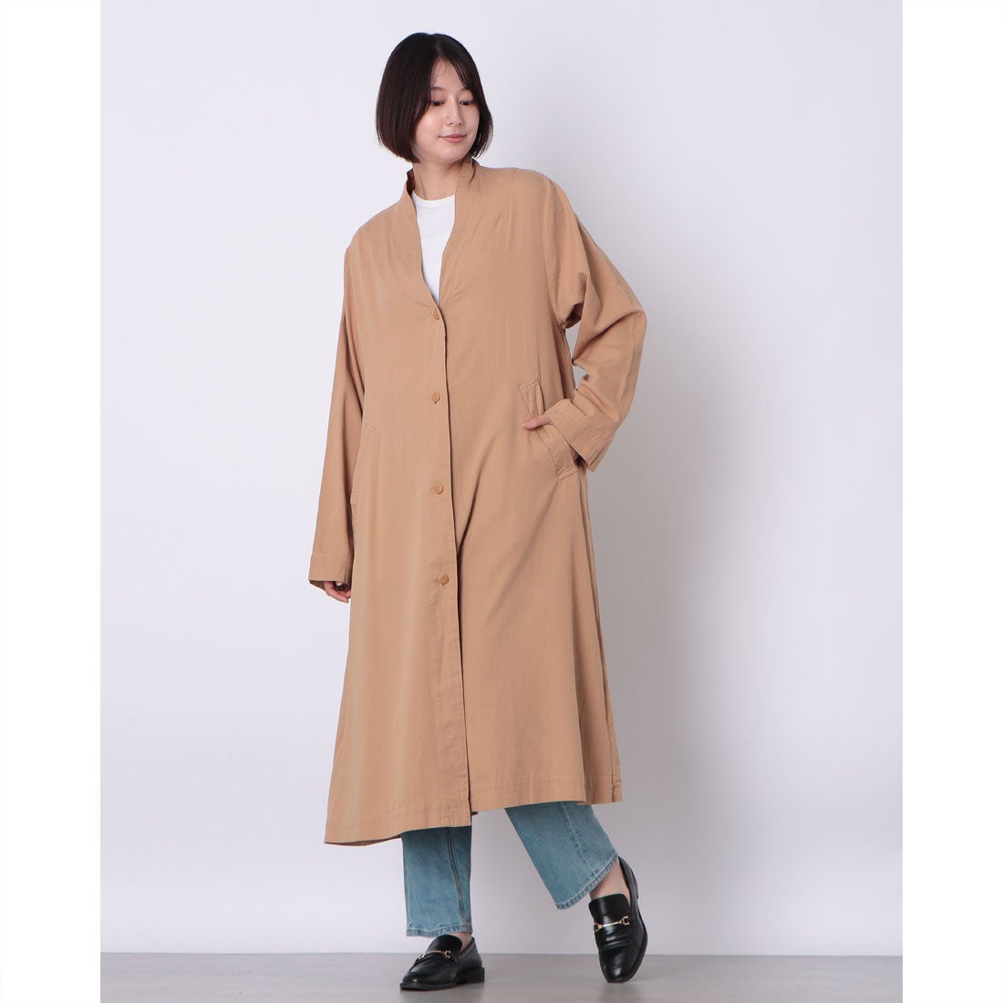 オムネス OMNES 綿サテングランジストーンウォッシュ加工 ノーカラー