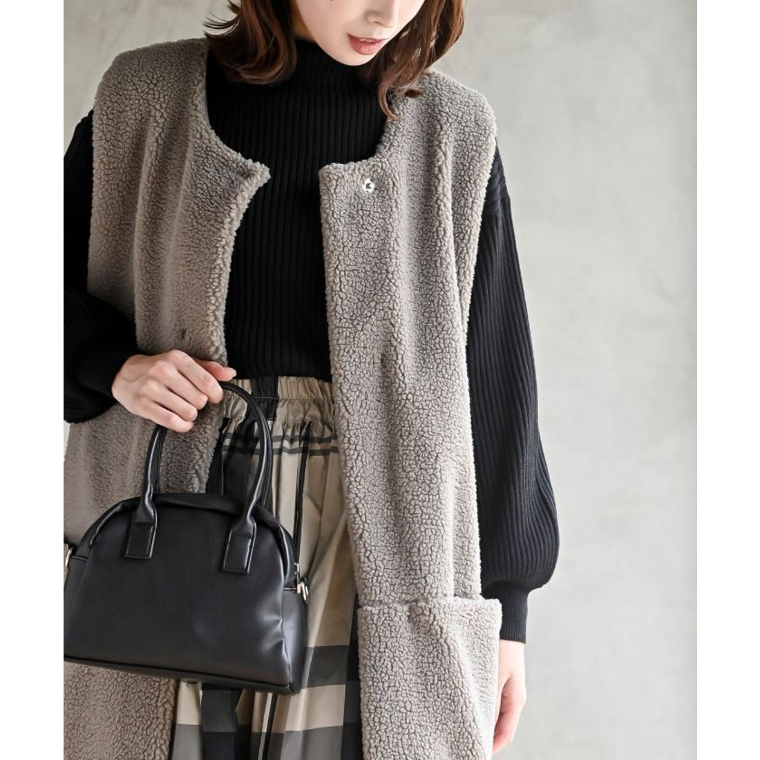 アールピーエス rps ボアロングベスト （ブラック） - ファッション