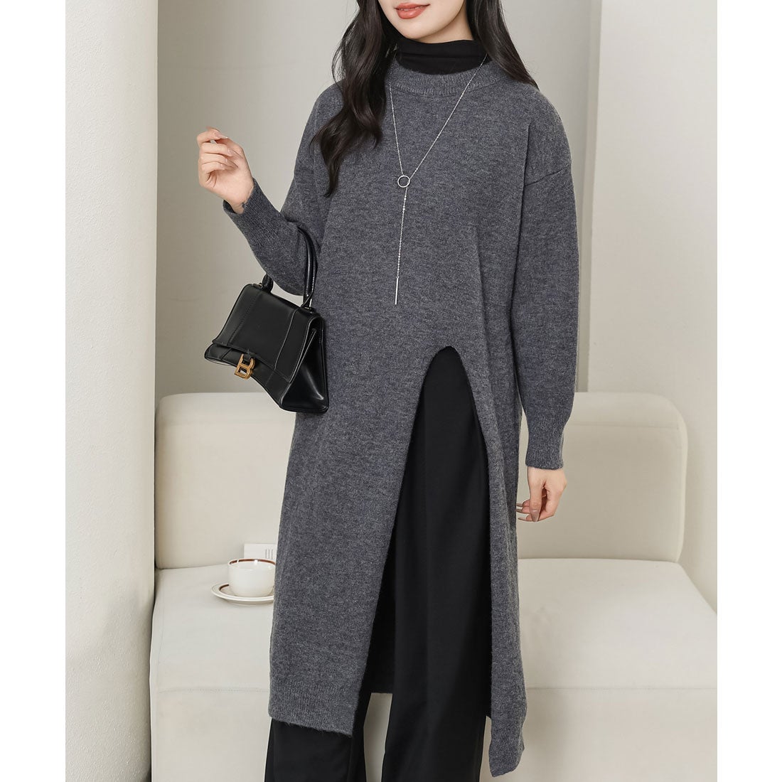 レースレディース Lace Ladies クルーネック サイド スリット ニット