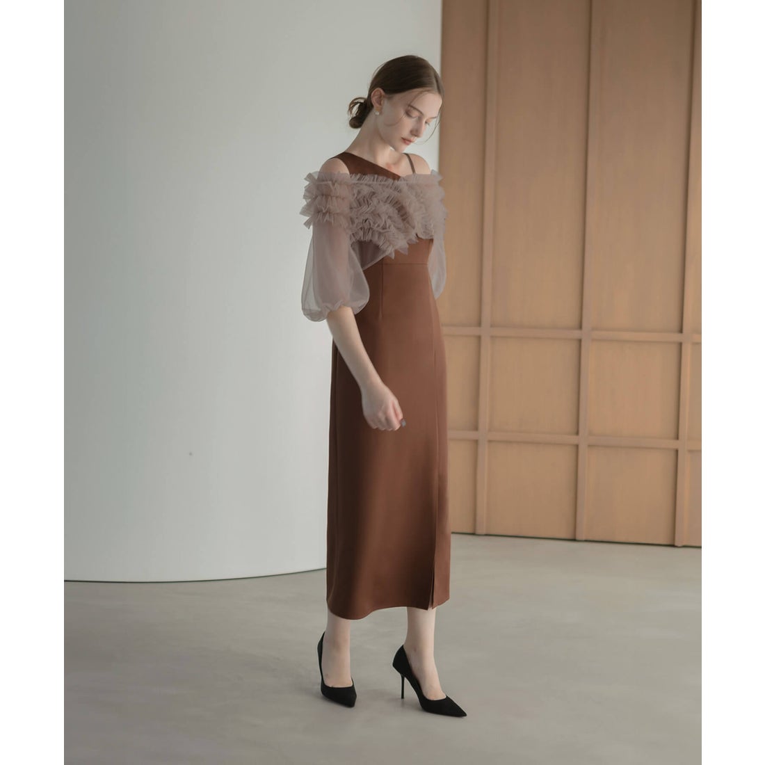 レジャ Leja 4wayチュールフリルボレロアシンメトリーIラインドレス