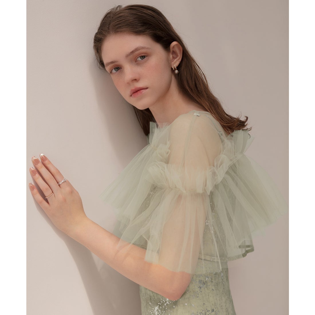 レジャ Leja チュールフリルボレロペイントマーメイドドレスワンピース