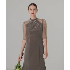 レジャ Leja シアースリーブパールビジューベロアマーメイドドレス美脚