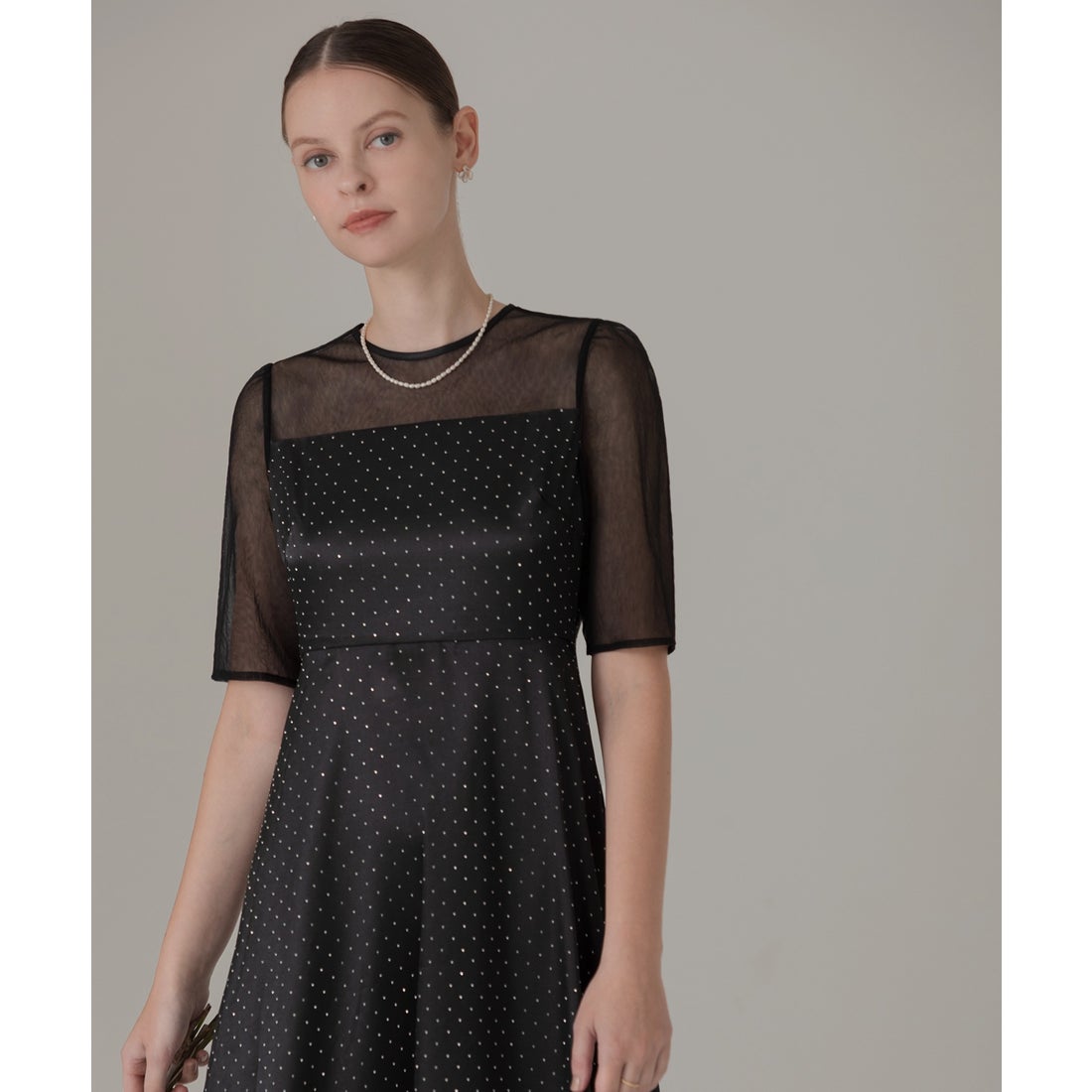 レジャ Leja 2WAYフロントリボンボレロストーンドット柄Aラインドレス