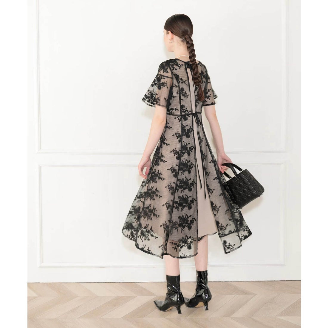 レジャ Leja 花柄後ろリボン半袖キャミワンピースセットアップ