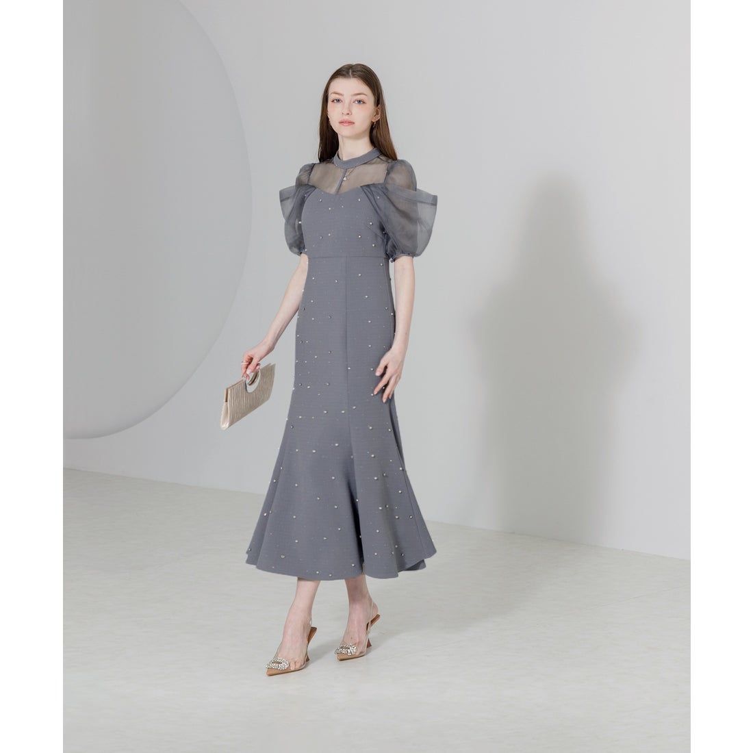 レジャ Leja パールビジューオーガンジーレースパフスリーブプチ