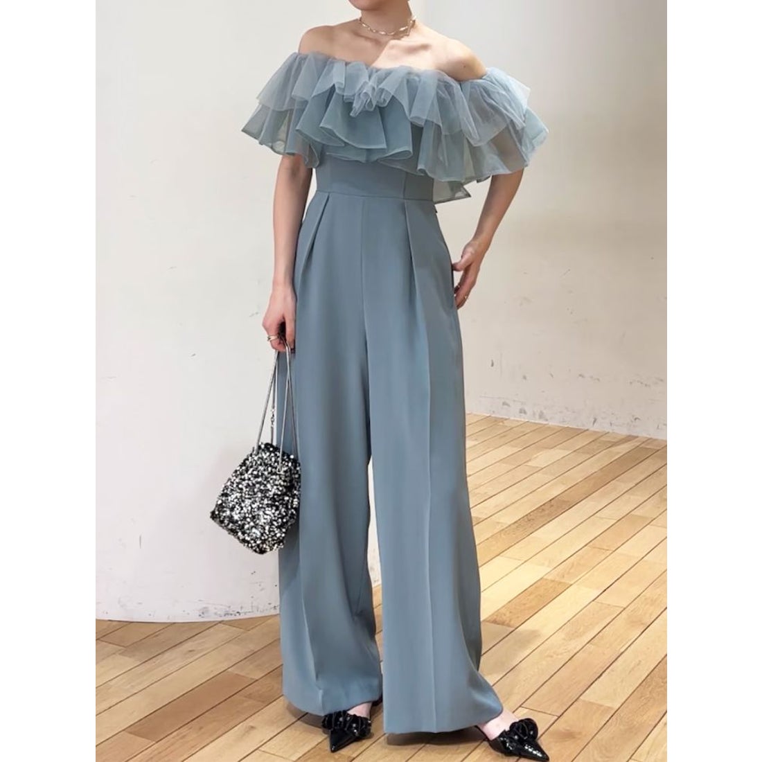 ラグナムーン LAGUNAMOON LADYチュールカラーベアパンツドレス