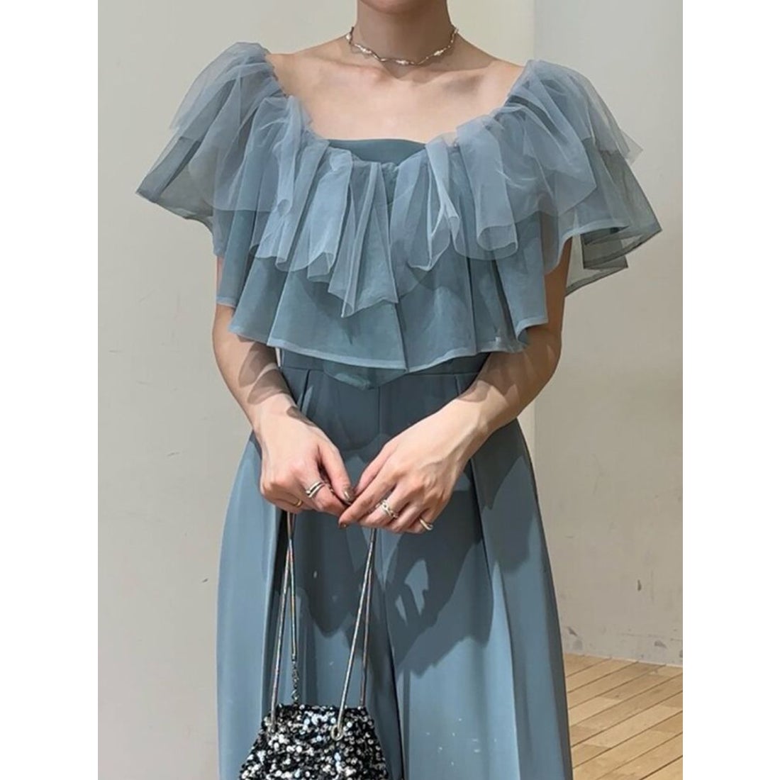 ラグナムーン LAGUNAMOON LADYチュールカラーベアパンツドレス