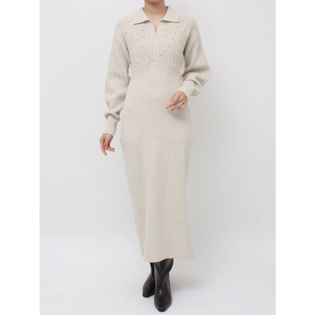 ラグナムーン LAGUNAMOON ケーブルビジューIラインニットワンピース