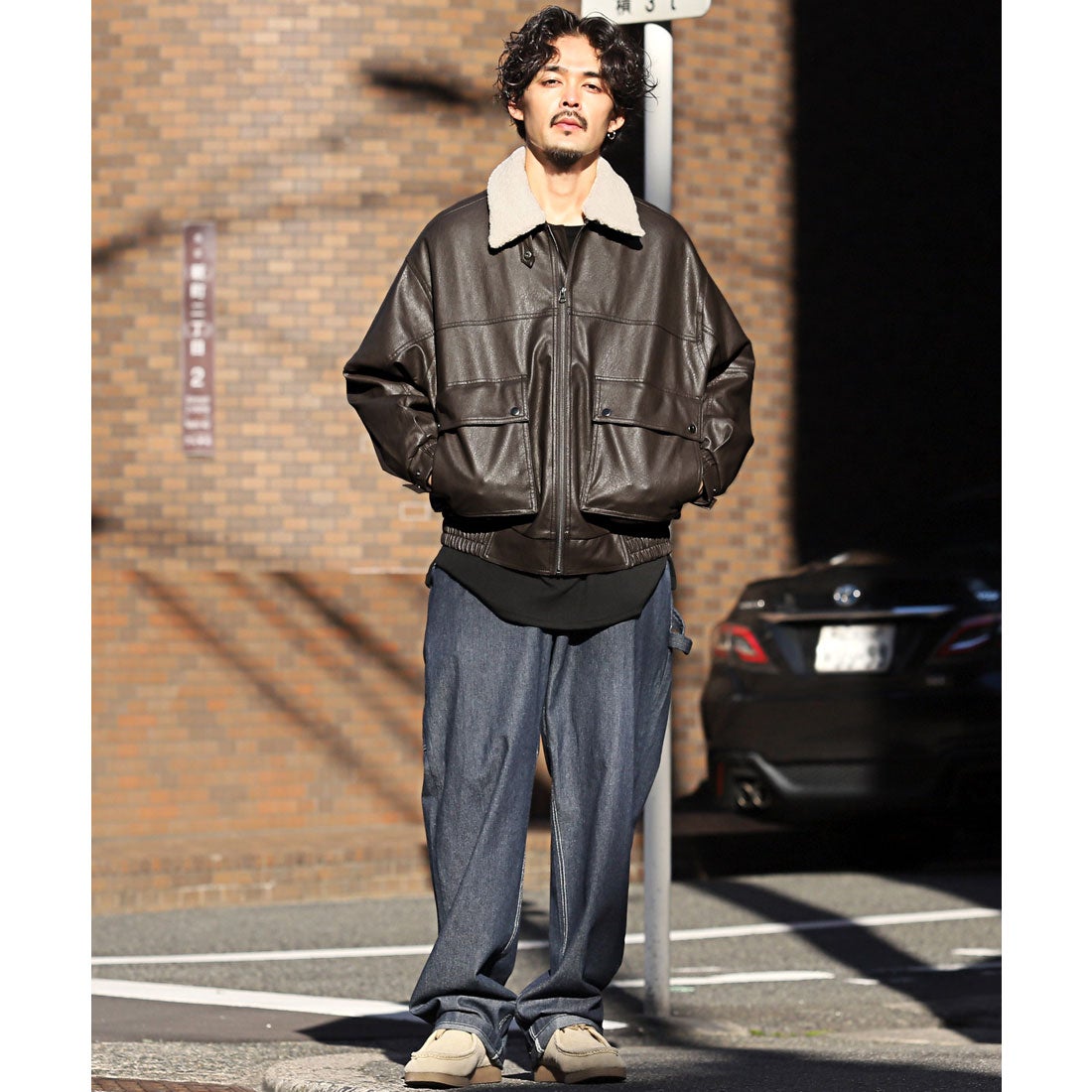 ラグスタイル LUXSTYLE ボアカラーフェイクレザーA2ブルゾン/A2